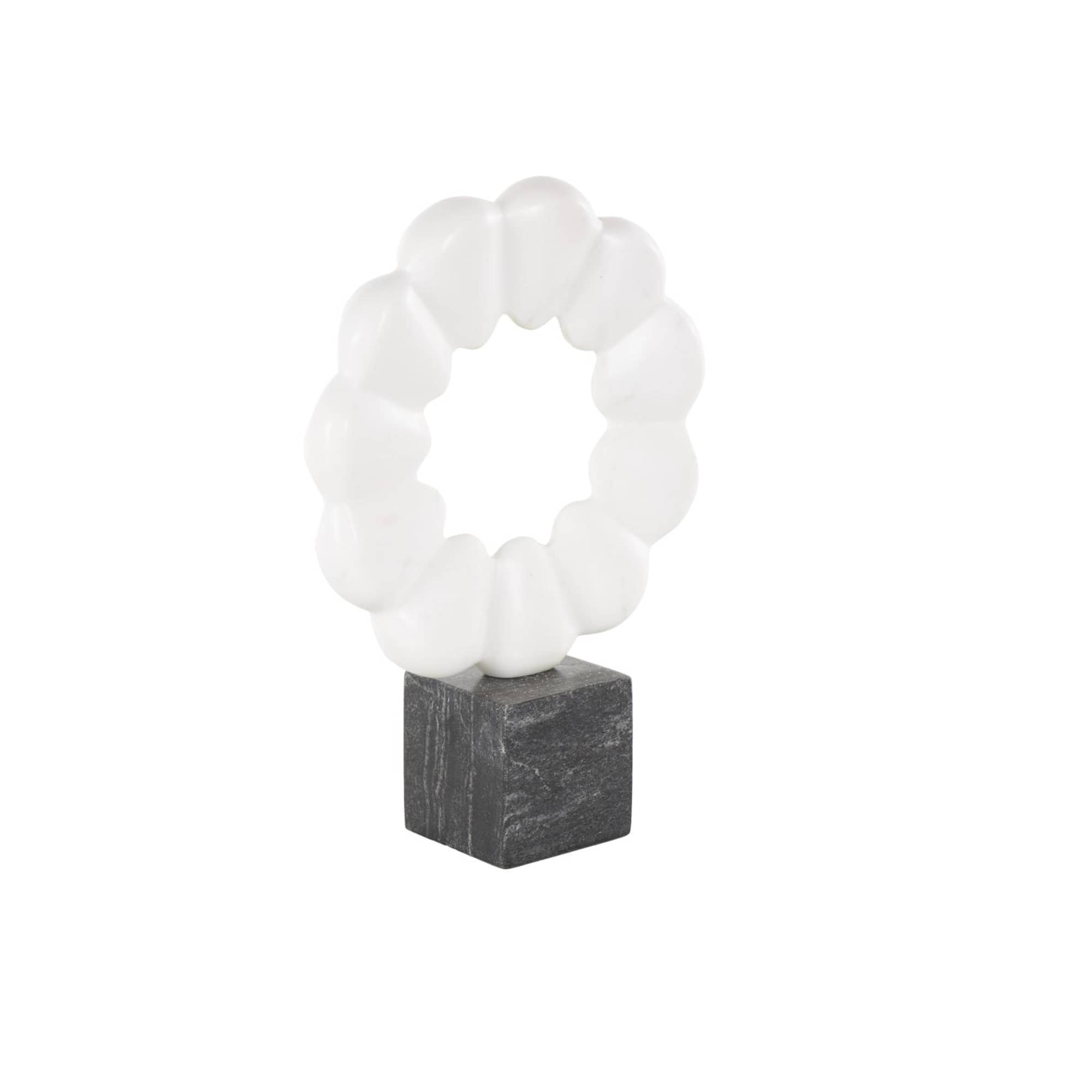 12" White & Black Marble Geometric Floral Inspired Ring Sculpture